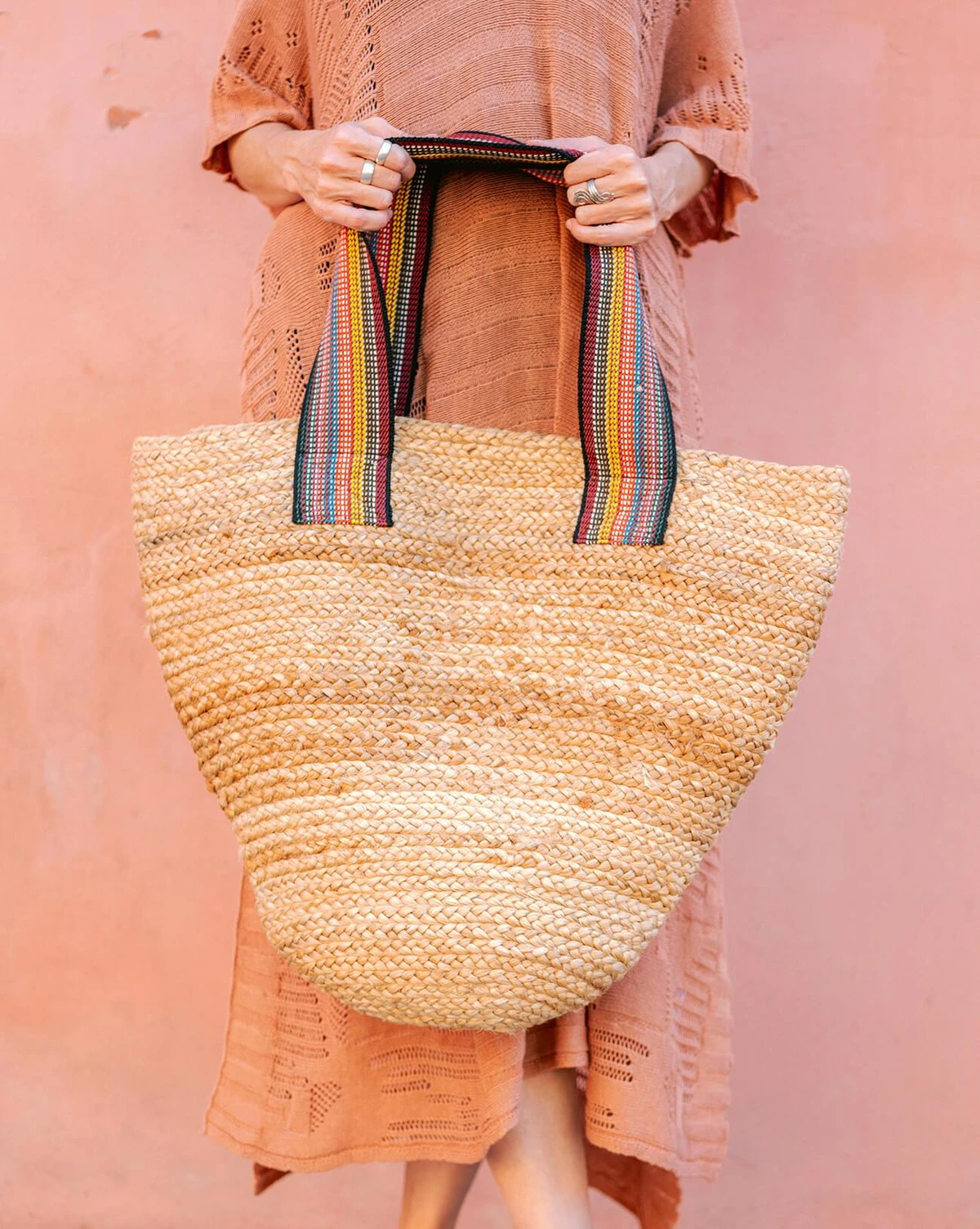 Jute Tote w/ Multi Color Straps