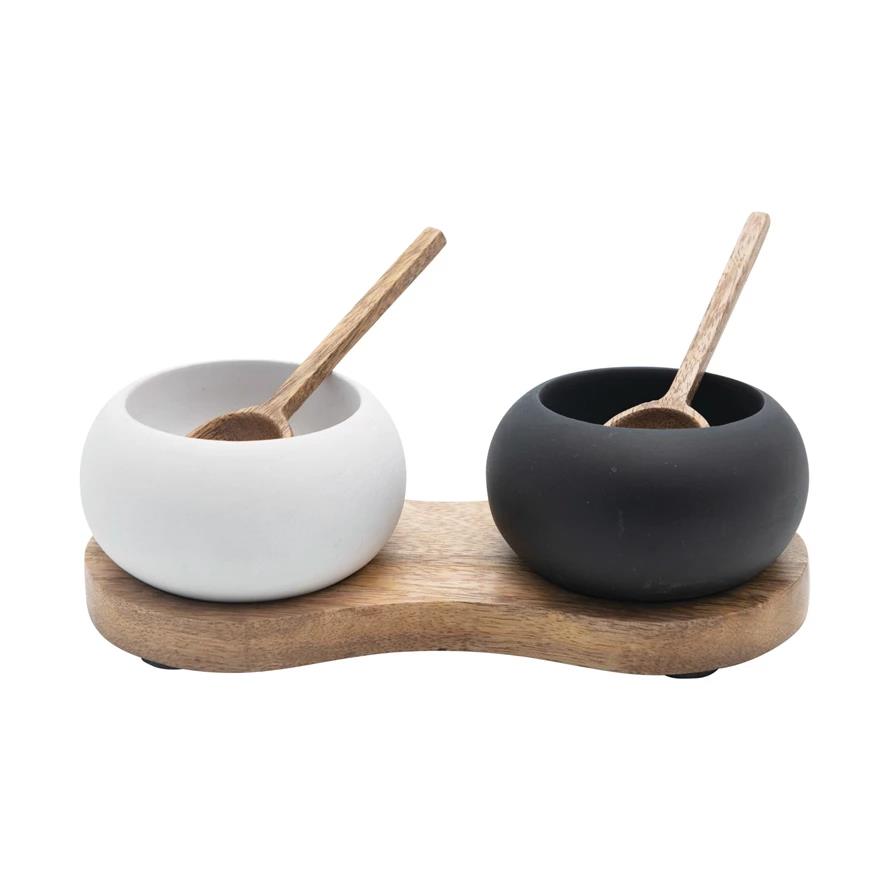 Mango Wood Tray w/ 2 Bowls & Spoons