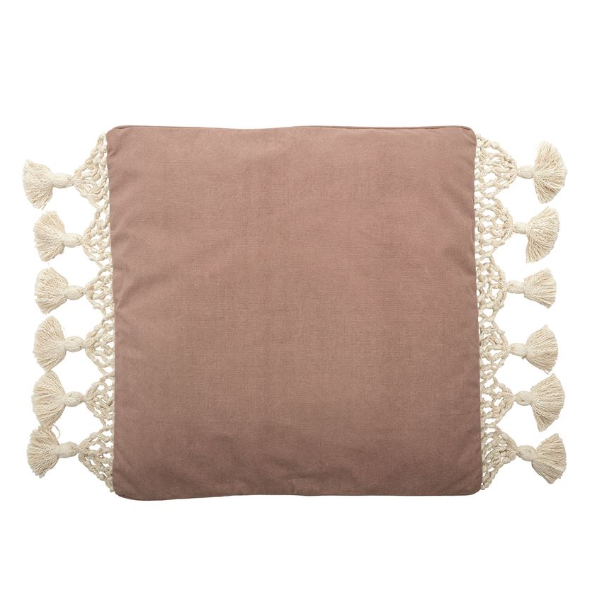 26" Square Woven Cotton Canvas, Rose and Macrame