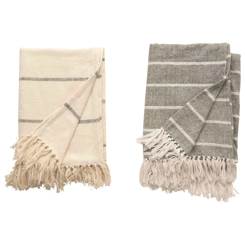 Brushed Cotton Striped Throw w/ Fringe