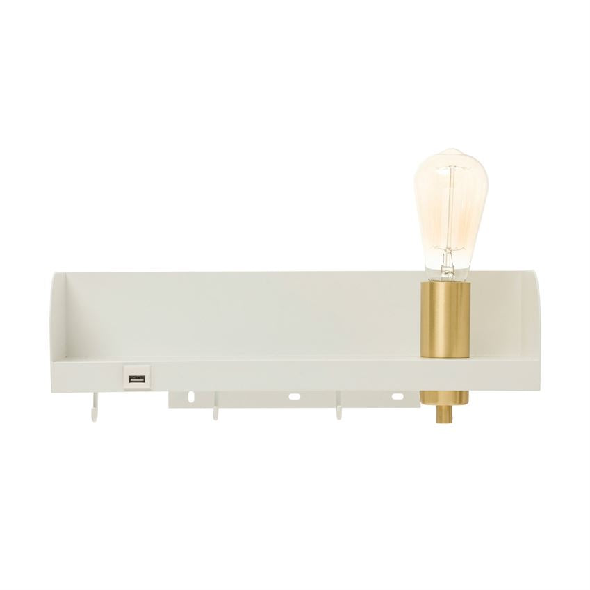 Metal Wall Shelf w/light, USB, Hooks