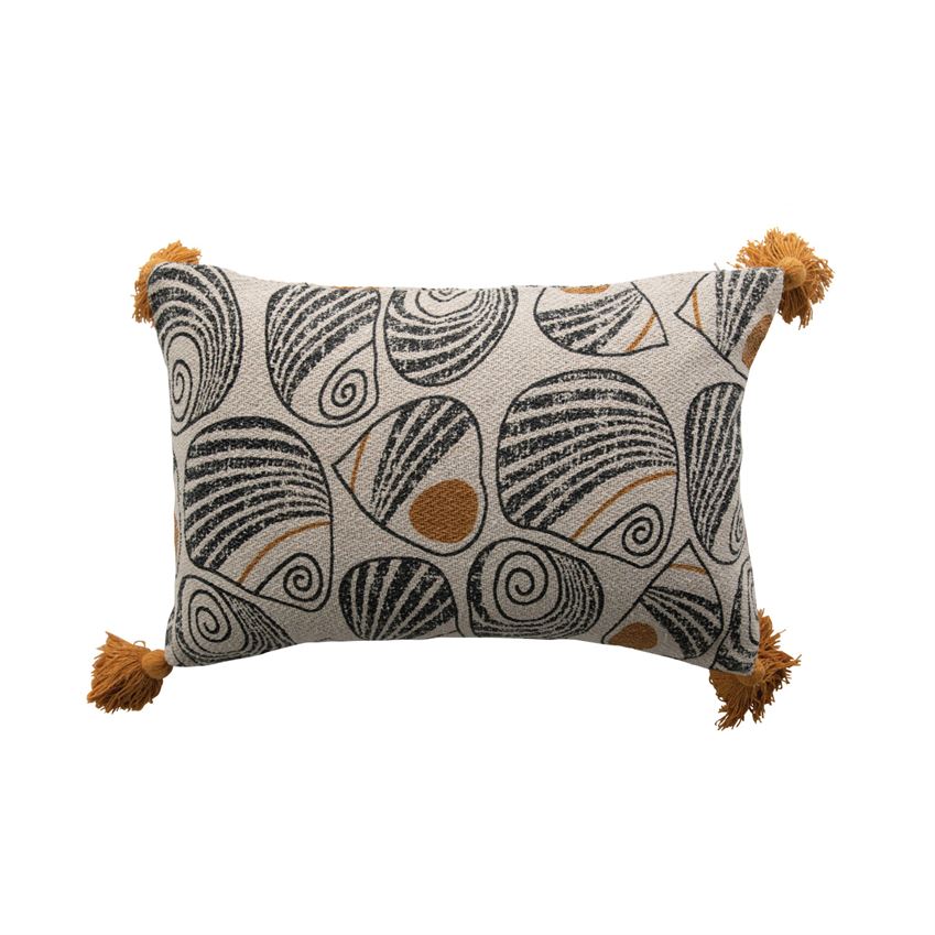 Cotton Blend Printed Lumbar Pillow w/ Tassels