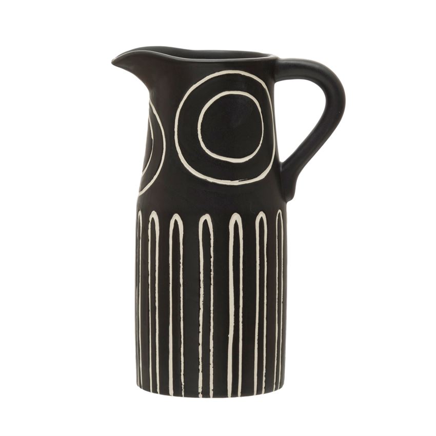 Stoneware Pitcher, Black and White