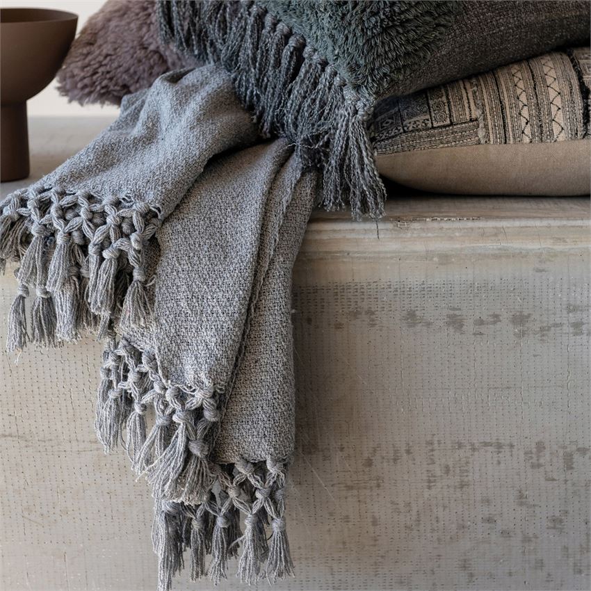 Woven Recycled Cotton Throw w/ Tassels