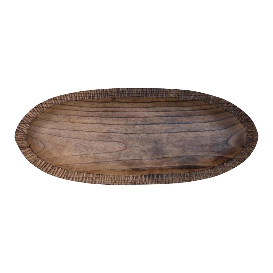 Oval Teakwood Tray w/ Carved Edge