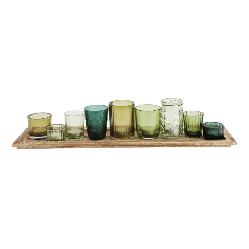 Embossed Glass Votive Holders with Tray, Set of 10