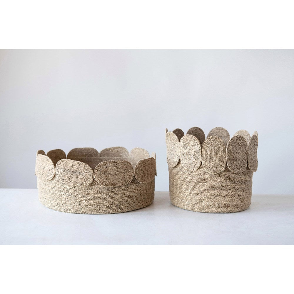 Hand-Woven Natural Seagrass Baskets w/ Appliqued Edge (set of 2)