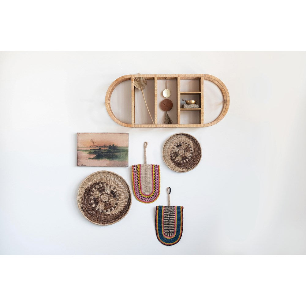 Wrapped Rattan Oval Wall Shelf
