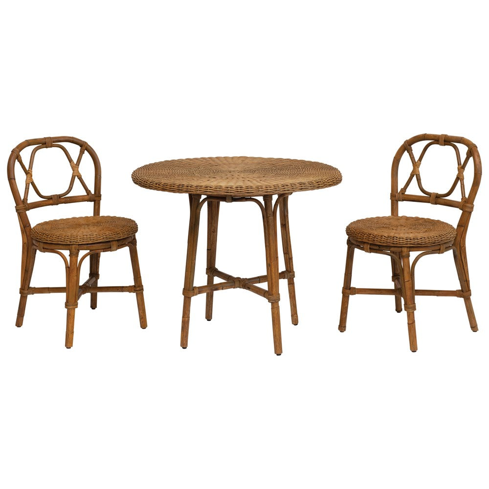 Round Rattan Table and Two Chairs