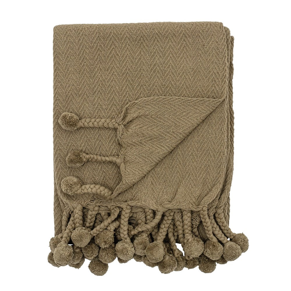 Cotton Throw with Braided Pom Pom Tassels