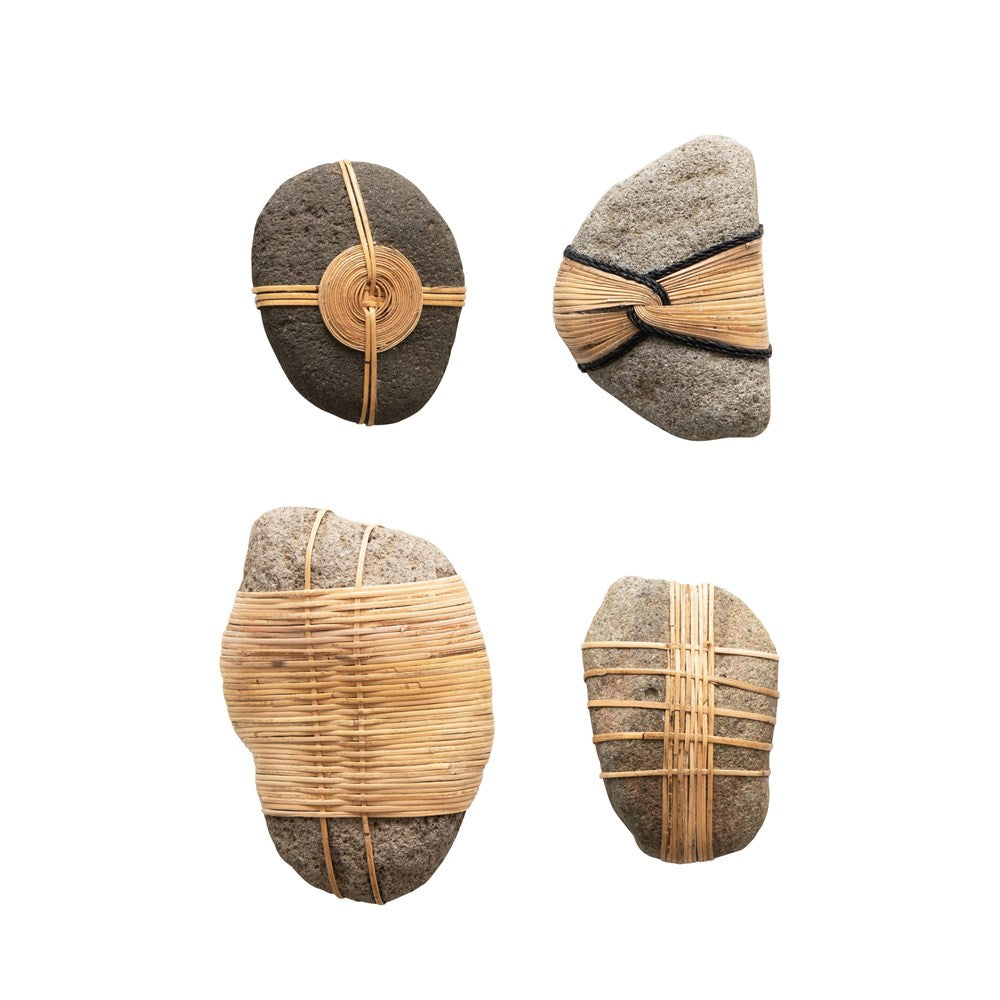 River Stone w/ Hand-Woven Rattan