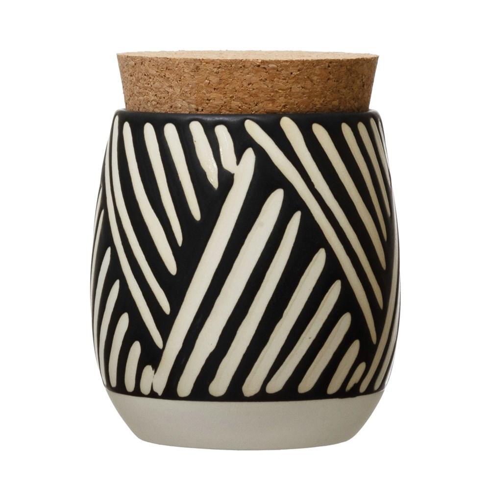 Debossed Stoneware Canister w/ Pattern & Cork Lid