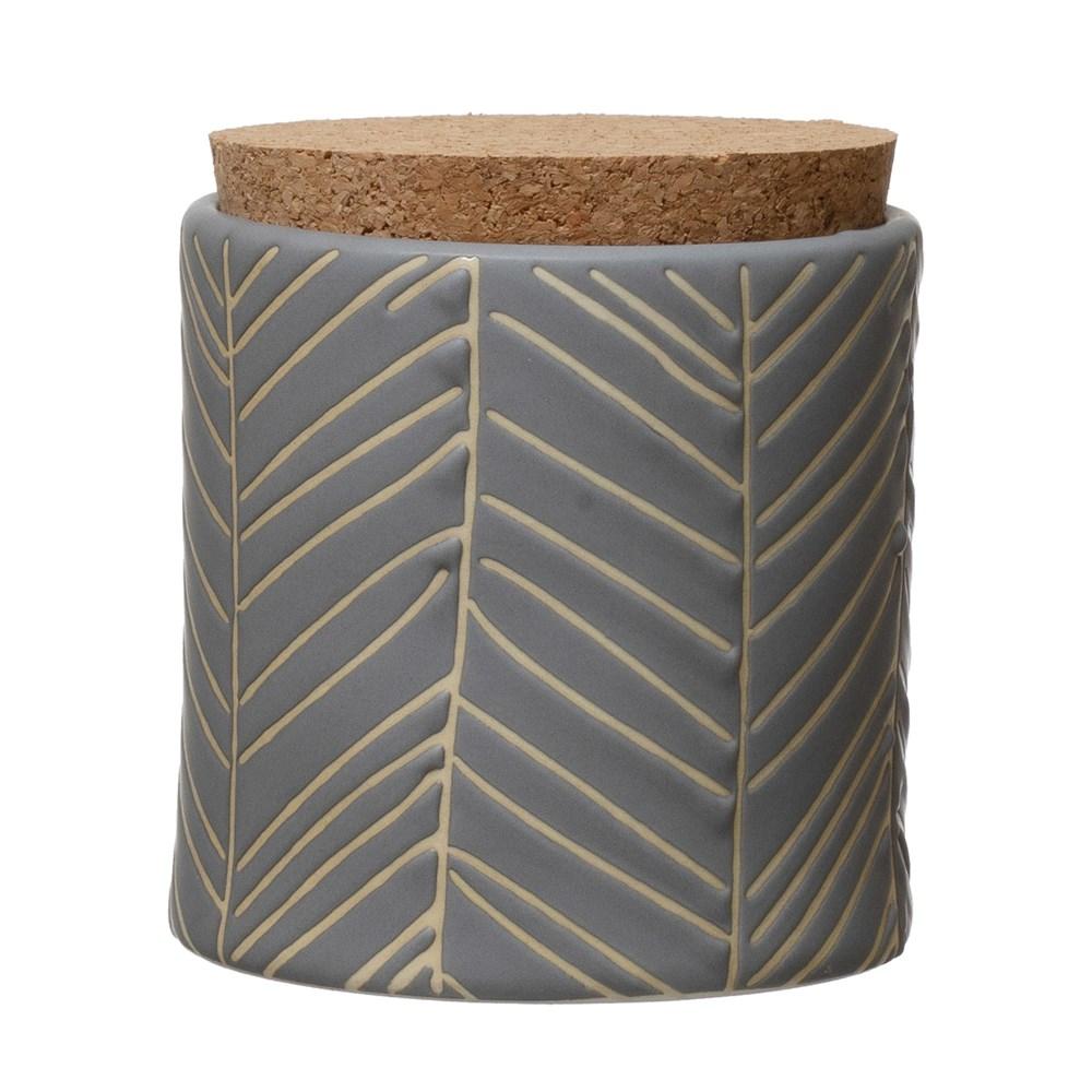Debossed Stoneware Canister w/ Pattern & Cork Lid