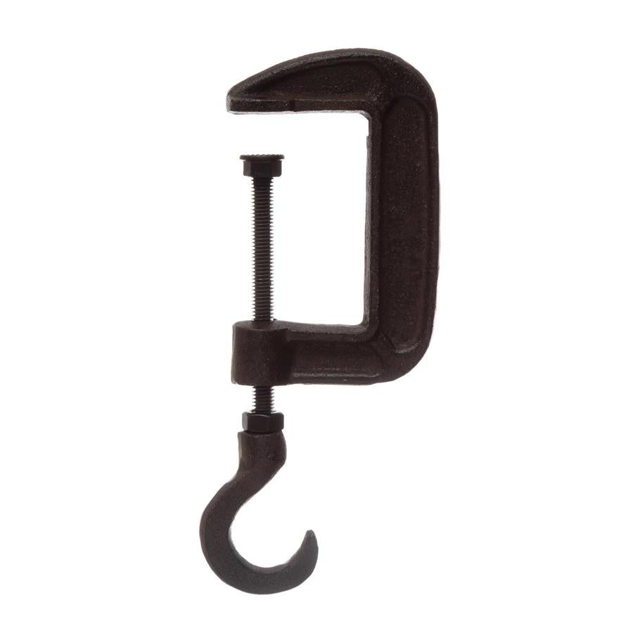 Curved Cast Iron C-Clamp Stocking Holder w/ Hook