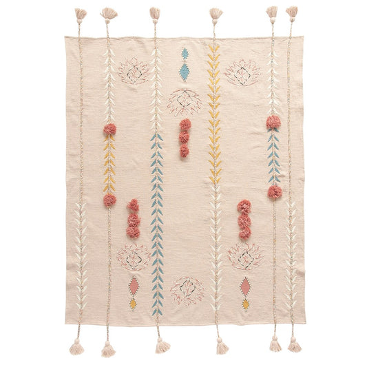 Cotton Embroidered Pink Throw