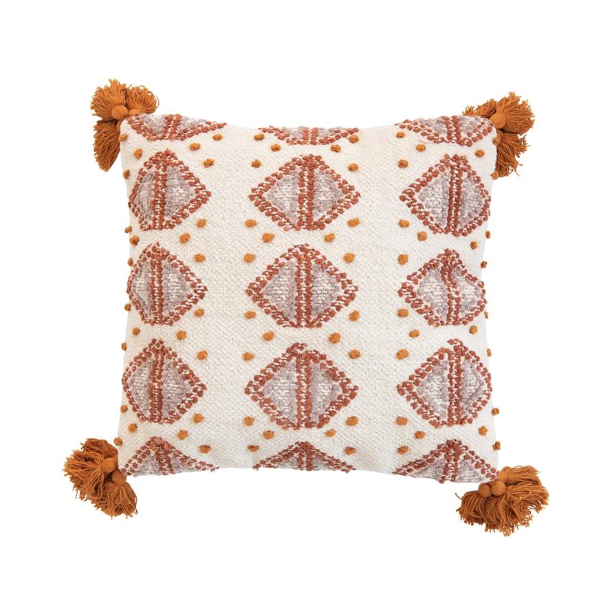 Cotton Pillow w/ Embroidery & Tassels